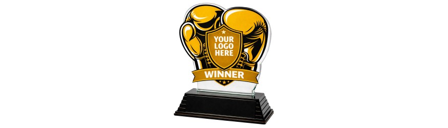**SPECIAL BUY** CLICK AND GO CUSTOM BOXING GLOVE TROPHY - 16CM - 20CM - AVAILABLE IN 4 COLOURS